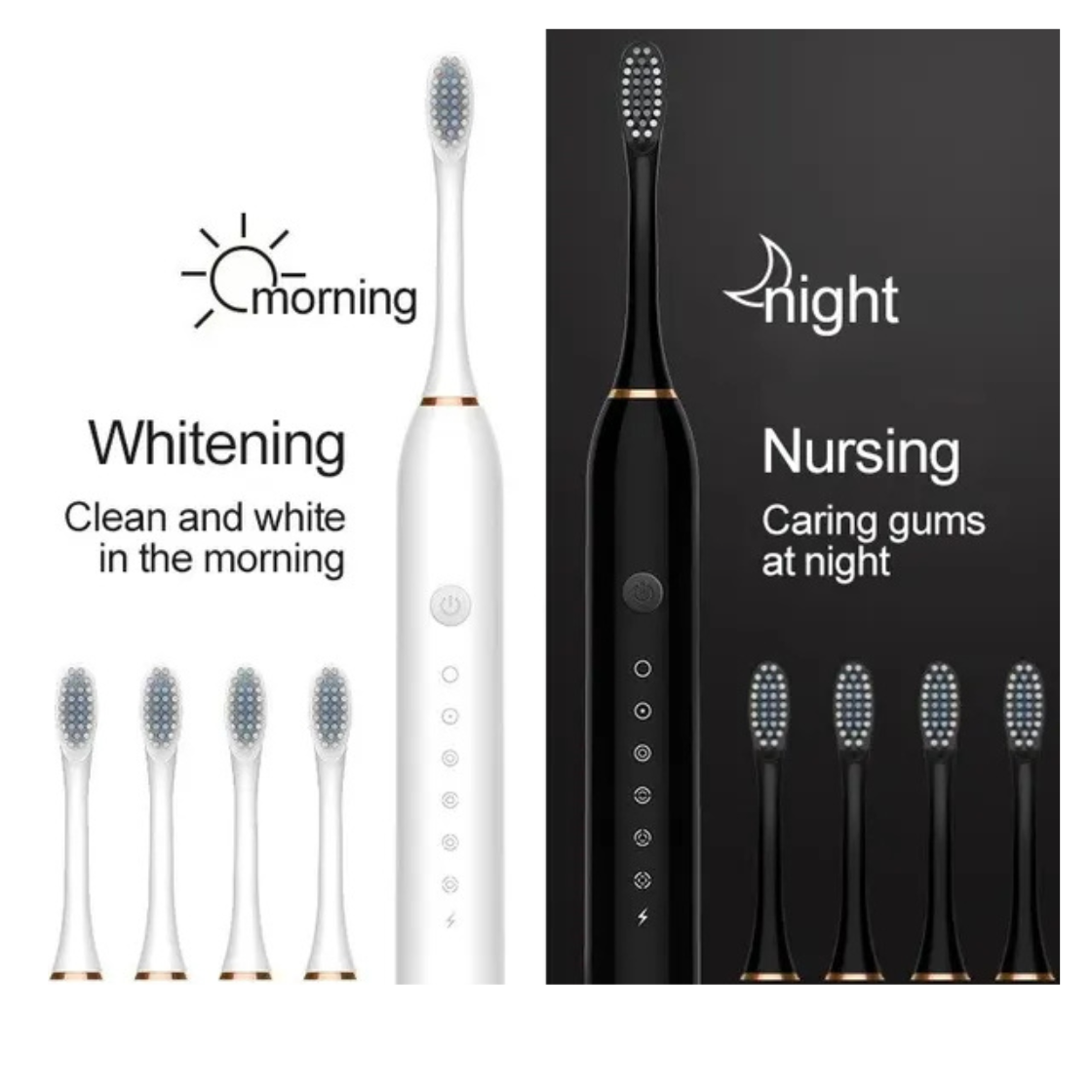 Smart Electric Ultrasonic Toothbrush. Whitening, Clean and white in the morning. Nursing, caring for gums at night.